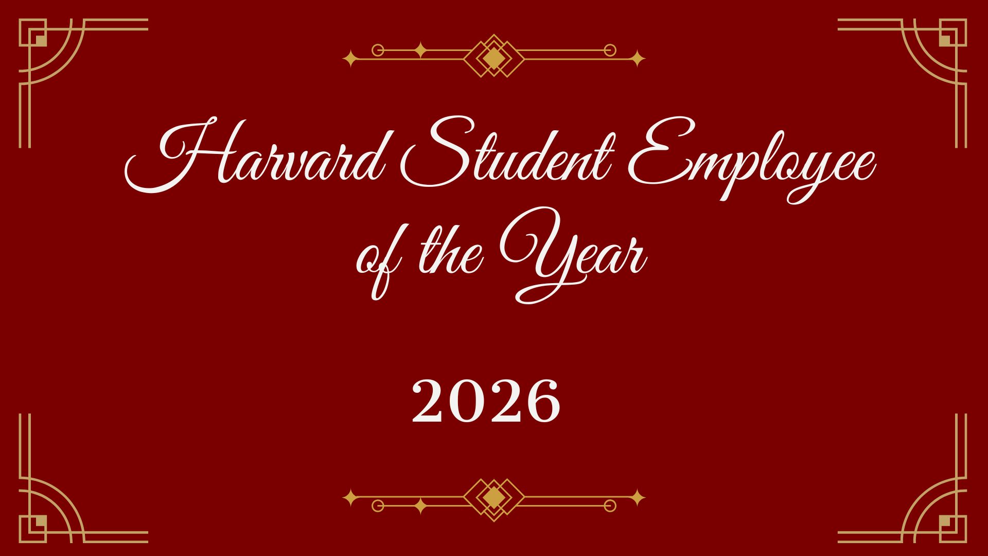 2026 Harvard Student Employee of the Year banner. 