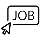 Rounded square with "JOB" in center. Cursor pointing towards center from bottom left. 