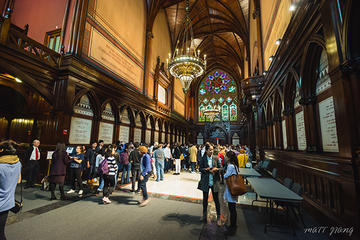 Students walking around a job fair